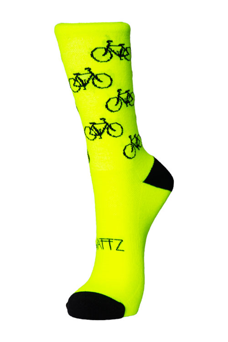 Wattz Unisex Yellow Black Viva Le Velo 7 Inch Socks