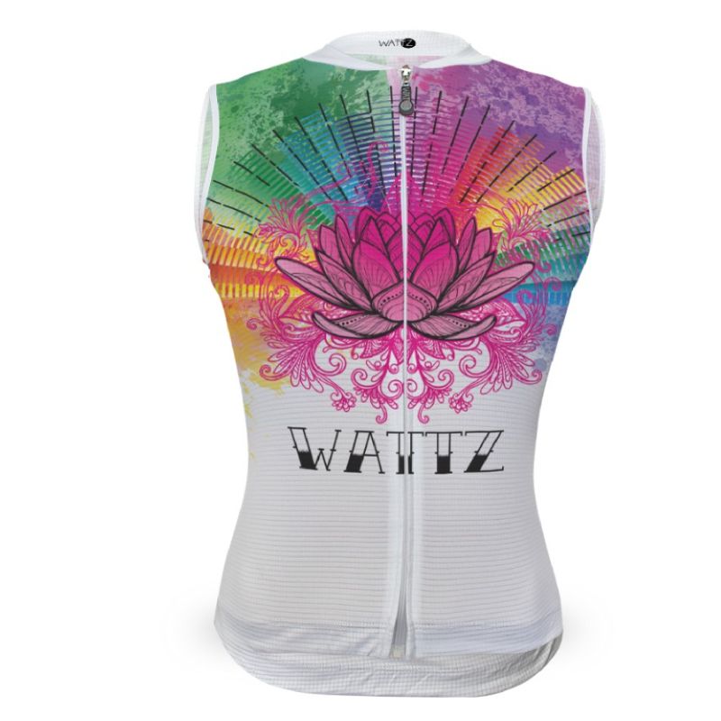 Wattz Ladies White Explode Rainbow Strips Vest