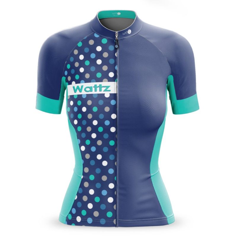 Wattz Ladies Blue Explode Spots Short Sleeve Jersey 